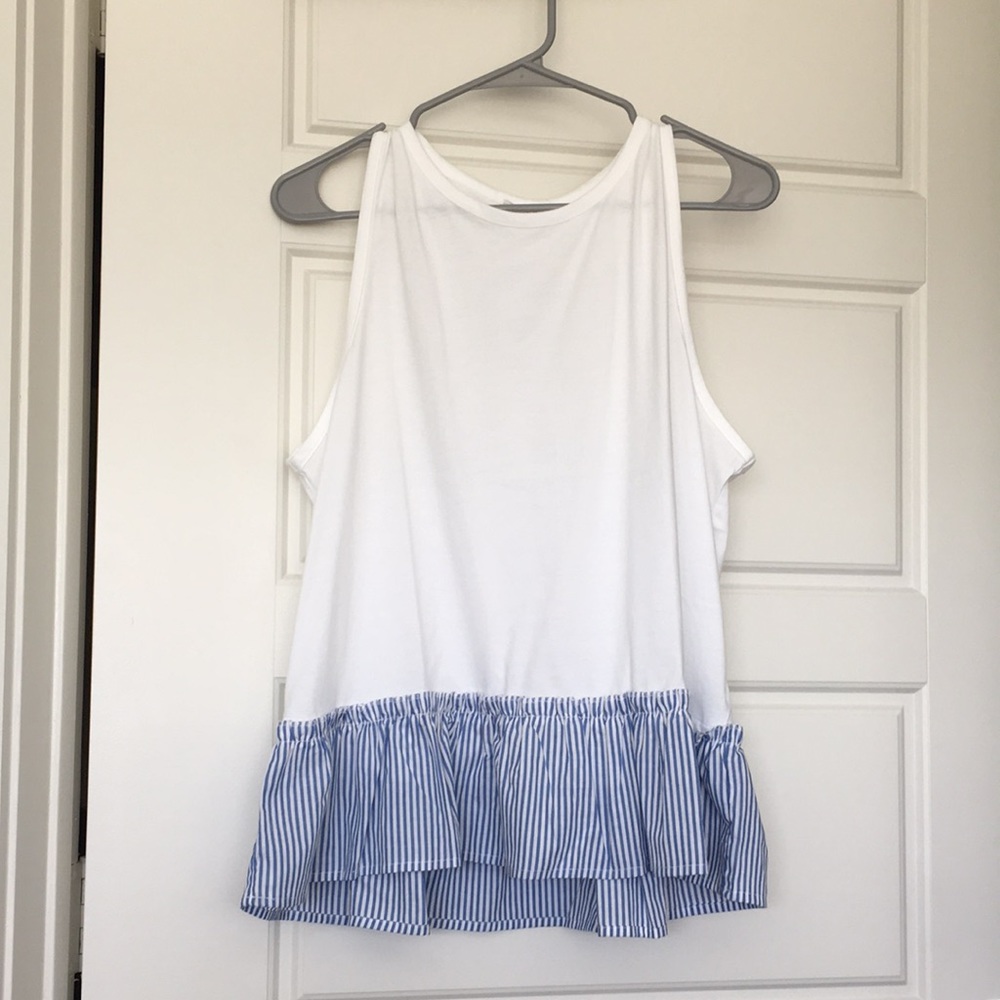 J. Crew white and blue peplum top